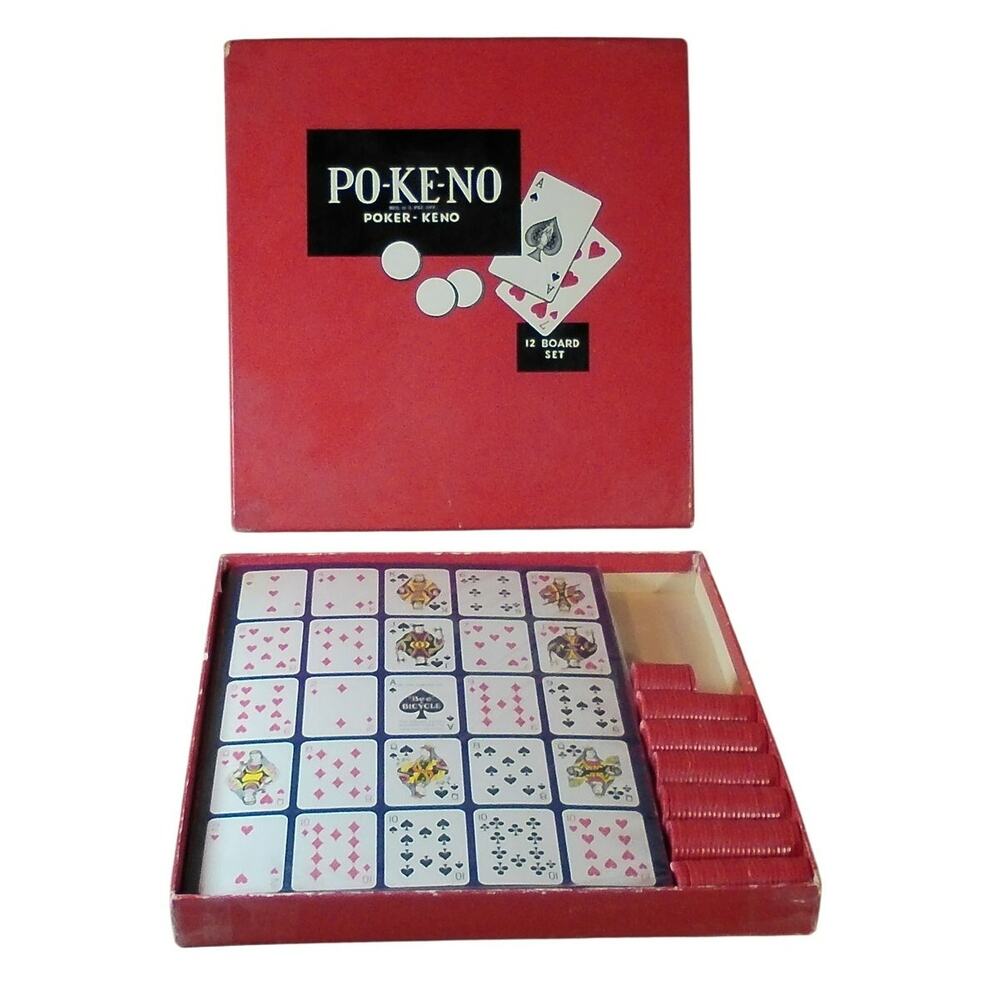 Po-Ke-No POKENO Poker Keno Game 12 Board Set United Playing Card Vintage